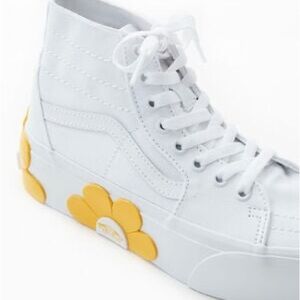 Vans White High-Top Sneakers with Yellow Flower Accents